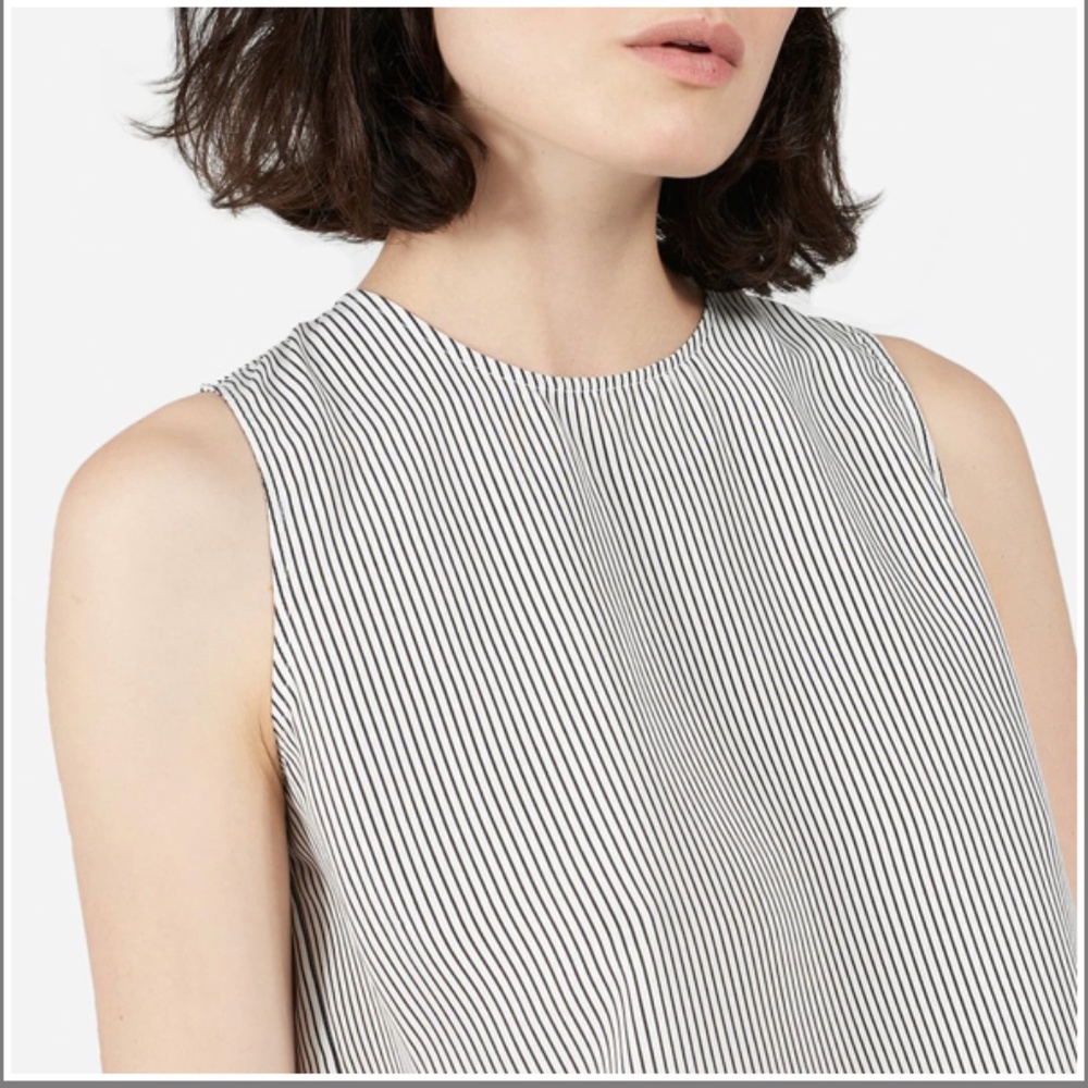 Everlane The Silk Shell Tank White Black Stripe NWT 00 Sleeveless
